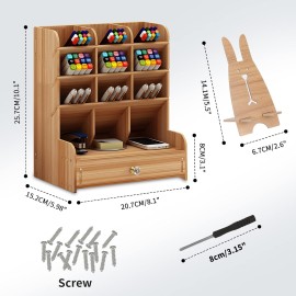 Wooden Pencil Holder Office Organizer Desk 
