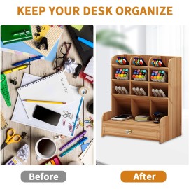 Wooden Pencil Holder Office Organizer Desk 