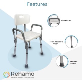  Shower Chair Stool with Arms, Adjustable Shower Stool