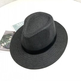 Panama Straw Hats for Women Summer Beach Sun Hat  Cowboy (Black)