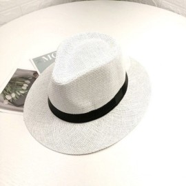 Panama Straw Hats for Women Summer Beach Sun Hat  Cowboy  (White)